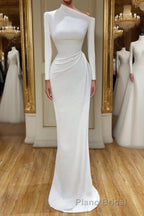 Creamy White Unique neck Long sleeves Mermaid Evening Dresses