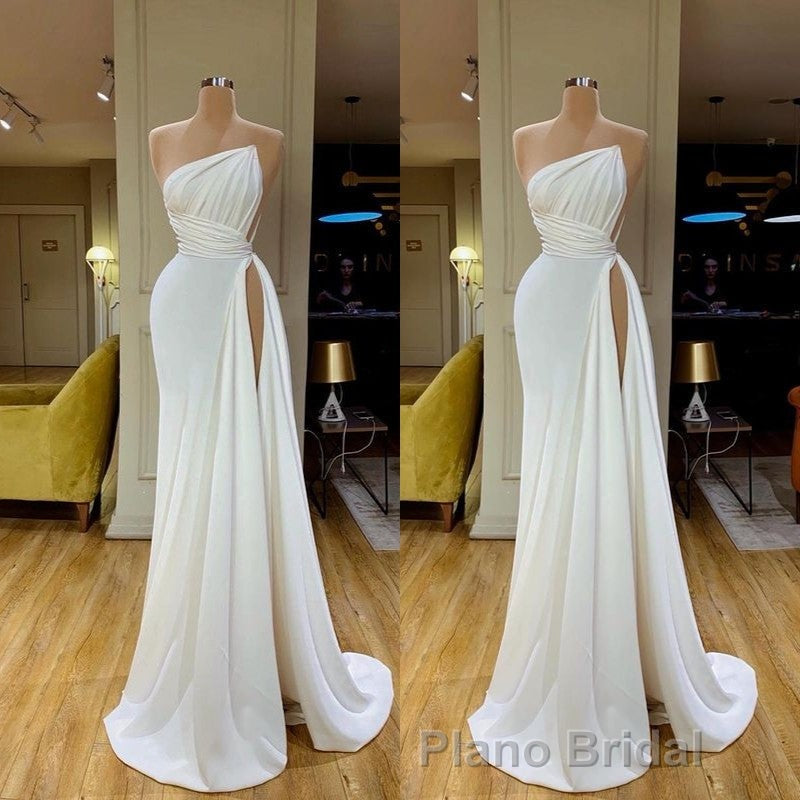 Strapless Creamy White High-split Pleated Long Formal Prom Dresses Secondary image