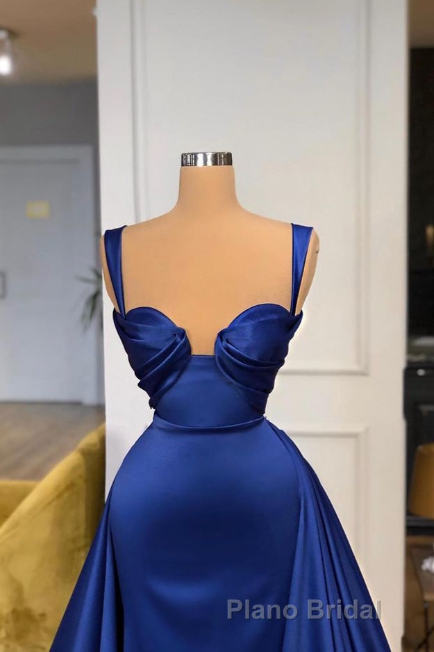 Chic Royal Blue Straps Sweetheart Formal Prom Dresses Overskirt With Detachable Train