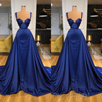 Chic Royal Blue Straps Sweetheart Formal Prom Dresses Overskirt With Detachable Train