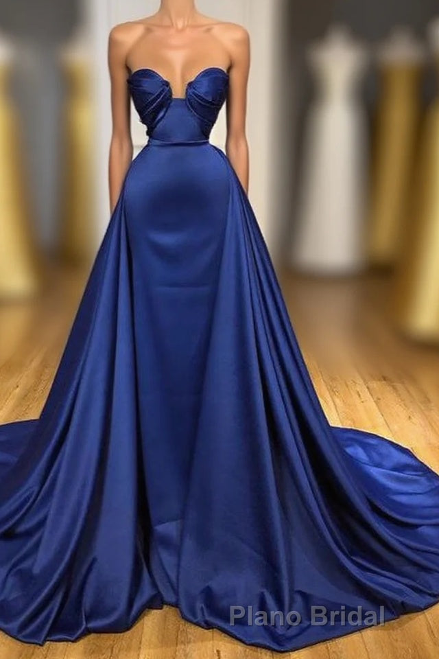 Chic Royal Blue Straps Sweetheart Formal Prom Dresses Overskirt With Detachable Train Main image