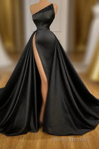 Sexy Black Beadings Formal Prom Dresses Long With Split On Sale