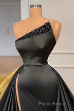 Sexy Black Beadings Formal Prom Dresses Long With Split On Sale