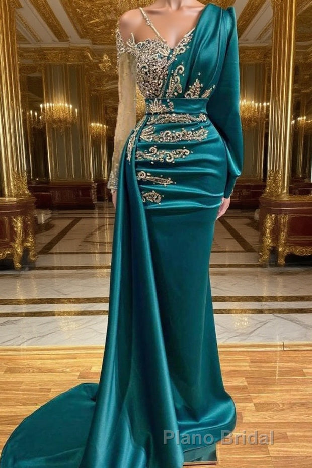 Glamorous Long Sleeve Mermaid Evening Dresses With Lace Appliques Party Gowns Main image