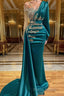 Glamorous Long Sleeve Mermaid Evening Dresses With Lace Appliques Party Gowns