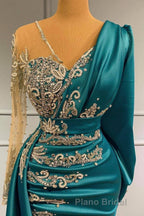 Glamorous Long Sleeve Mermaid Evening Dresses With Lace Appliques Party Gowns