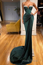 Gorgeous Dark Green Spaghetti-Straps Mermaid Formal Prom Dresses With Beadings