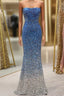 Sparkly Ombre Blue Mermaid Strapless Long Sequin Formal Prom Dresses