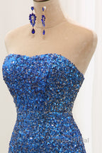 Sparkly Ombre Blue Mermaid Strapless Long Sequin Formal Prom Dresses