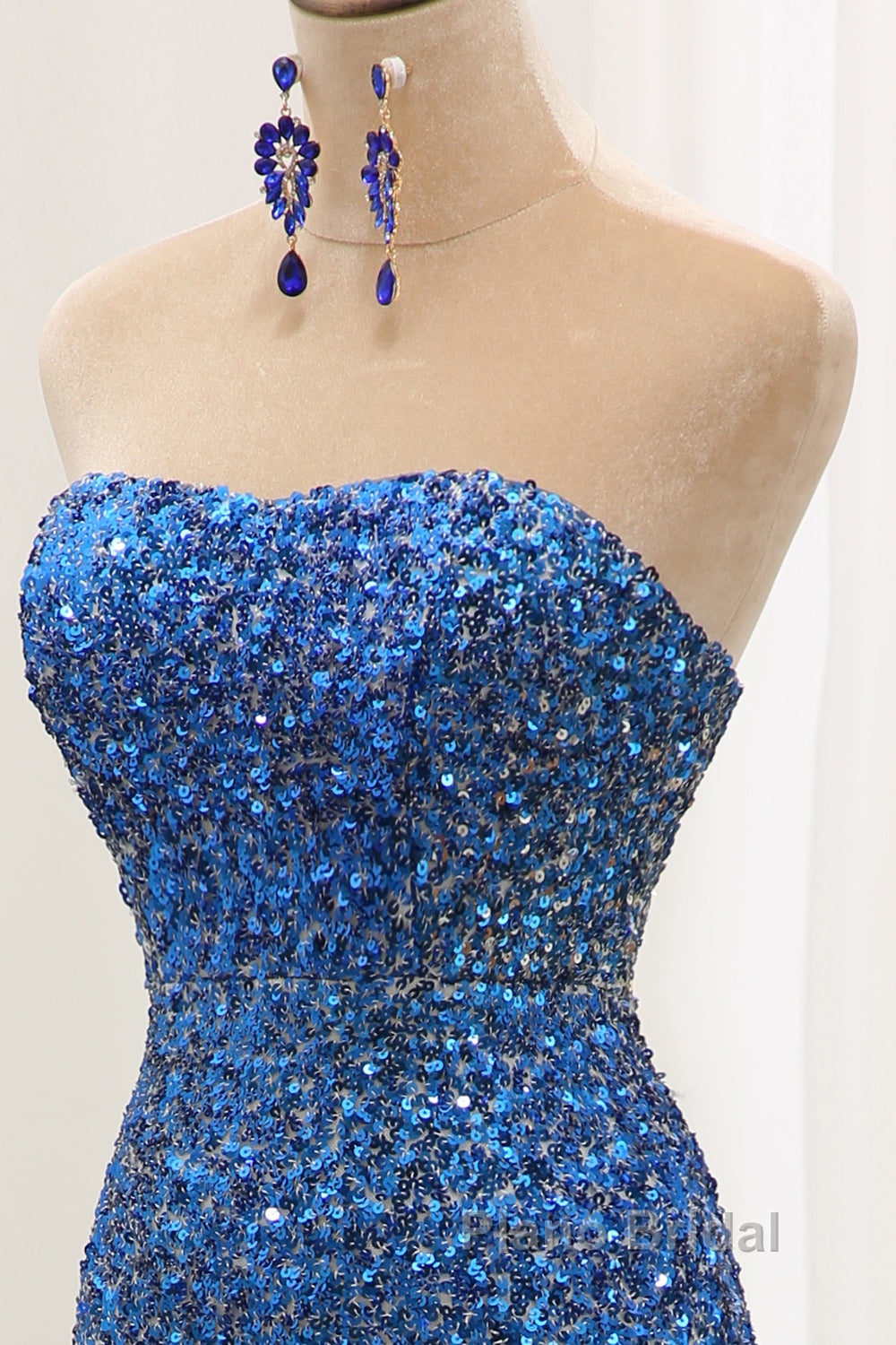 Sparkly Ombre Blue Mermaid Strapless Long Sequin Formal Prom Dresses