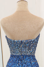 Sparkly Ombre Blue Mermaid Strapless Long Sequin Formal Prom Dresses