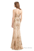 Mermaid Sequins Spaghetti Straps Prom Dresses With Detachable Train