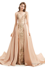 Mermaid Sequins Spaghetti Straps Prom Dresses With Detachable Train