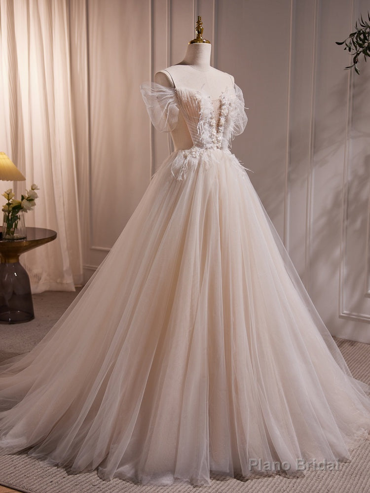 Charming Ivory A-Line Ball Gown Tulle Long Wedding Dresses Secondary image