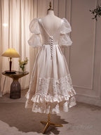 Chic Bubble Sleeves Round Neck Prom Dresses