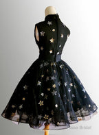 Chic A Line High Neck Black Straps Short Prom Dresses, Cute Homecoming Dresses