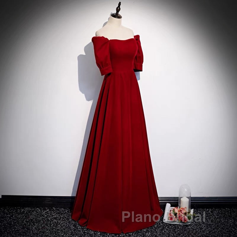 Classic Off Shoulder Long Maroon Formal Prom Dresses Secondary image