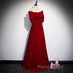 Classic Off Shoulder Long Maroon Formal Prom Dresses