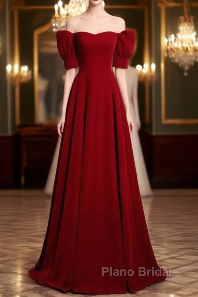Classic Off Shoulder Long Maroon Formal Prom Dresses Main image