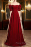 Classic Off Shoulder Long Maroon Formal Prom Dresses