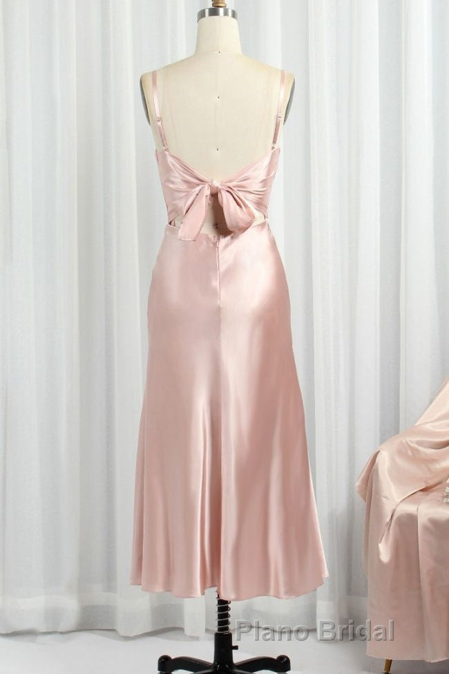 Classic Pink Spaghetti Straps Midi Party Dressess