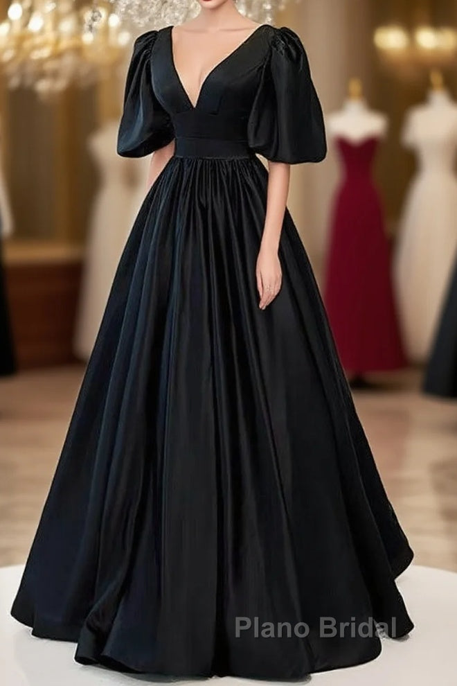 Classy Black Formal Prom Dresses Formal Dresses with Bubble Sleeves Main image