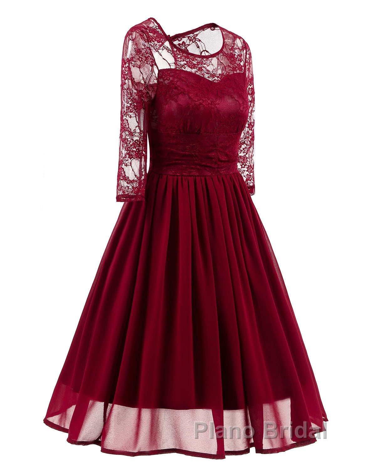 Classy Short Vintage Maroon Formal Prom Dresses with Sleeves Secondary image