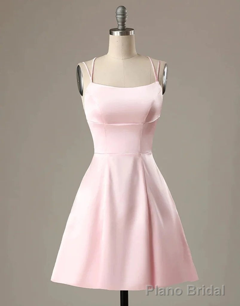 Cute Short Pink Evening Dress With Pocket Short Pink Formal Graduation Cocktail Dress, Pink Cocktail Dress Main image
