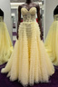 Cute Sweetheart Lace Appliques Tulle Long Formal Prom Dresses