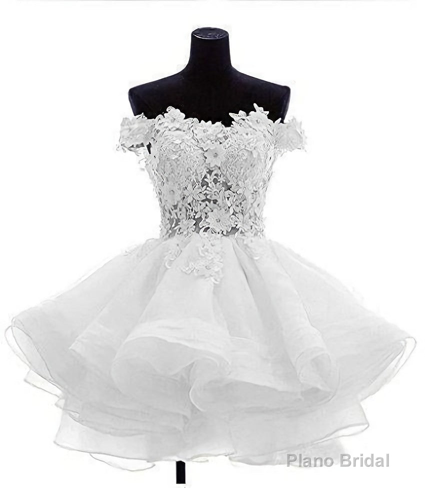 Cute Off The Shoulder Homecoming Dresses, Ivory Lace Beaded Homecoming Dresses