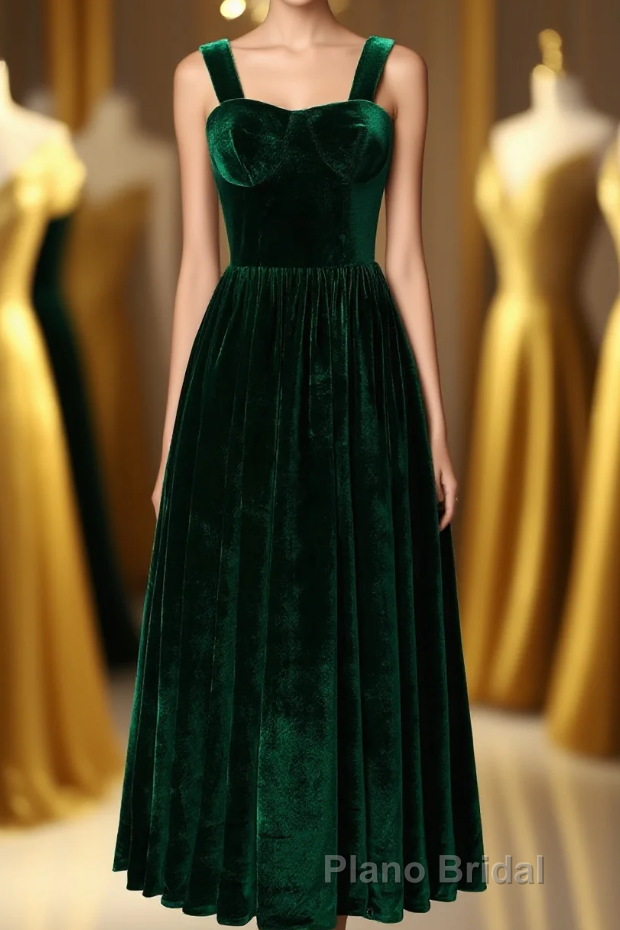 Straps Dark Green Velvet Dresses Main image