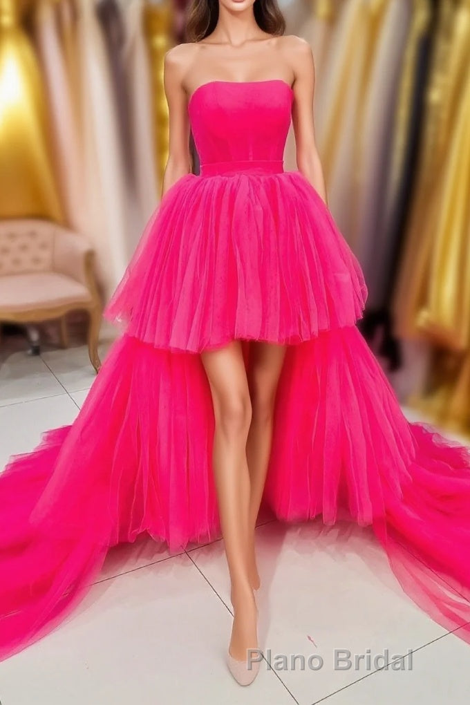 High Low Hot Pink Strapless Formal Gown Main image