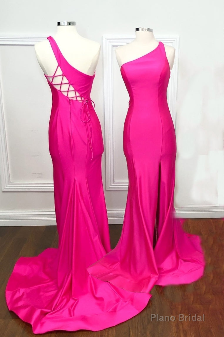 One Shoulder Hot Pink Mermaid Long Formal Dress Main image