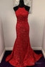 Halter Mermaid Red Sequins Long Dress