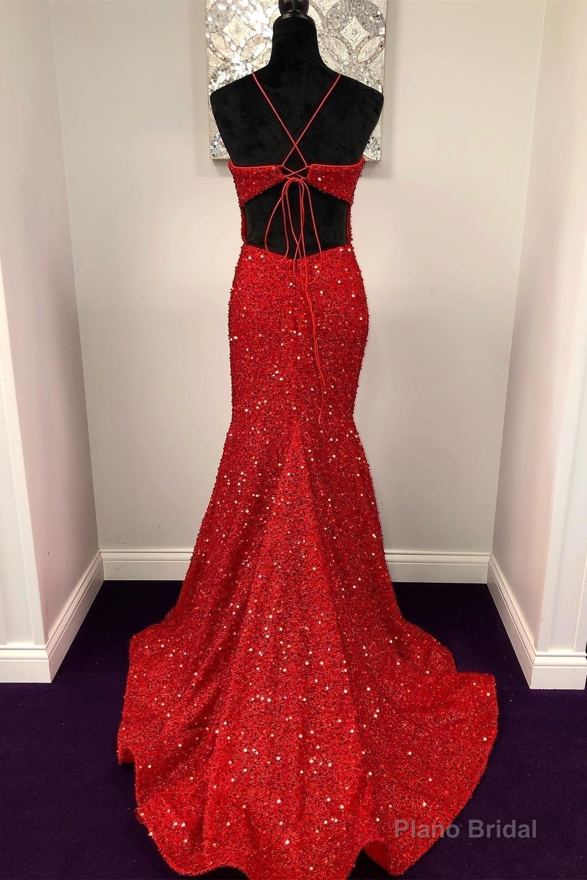 Halter Mermaid Red Sequins Long Dress Secondary image