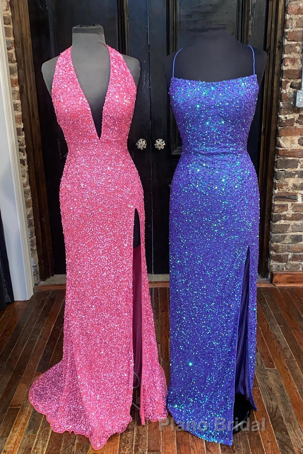 Simply Red Sequin Mermaid Long Formal Prom Dresses with Slit Secondary image
