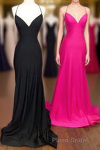 Simply Mermaid Black Straps Long Prom Dresses