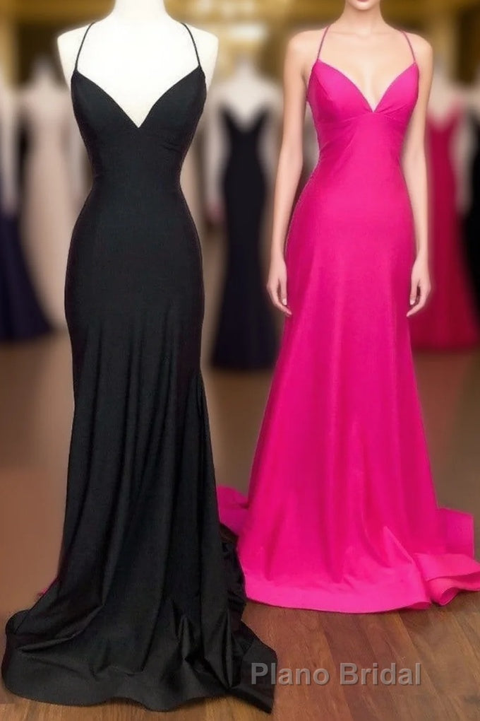 Simply Mermaid Black Straps Long Prom Dresses