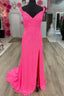Modest Hot Pink Sequin Mermaid Side Slit Formal Dress