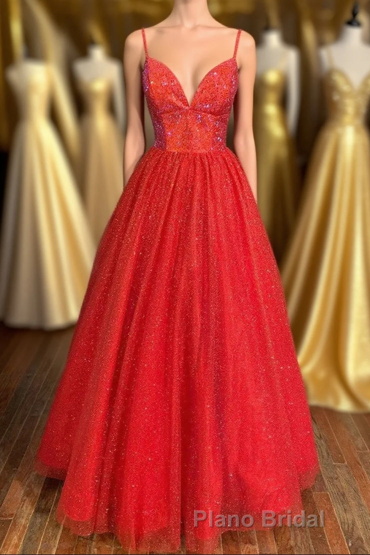 Sraps A-line Red Shiny Tulle Formal Prom Gown Main image