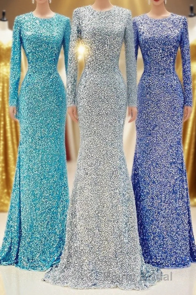 Modest Long Sleeves Sequins Mermaid Prom Dresses Main image