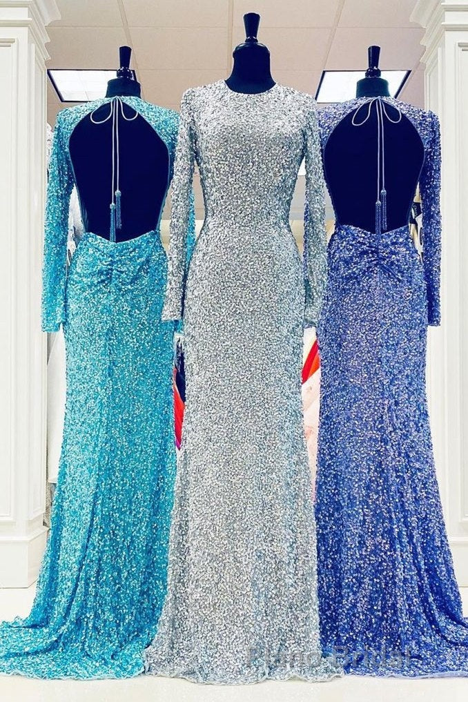 Modest Long Sleeves Sequins Mermaid Prom Dresses Secondary image