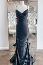 Mermaid Black Long Formal Prom Dresses with Cross Back