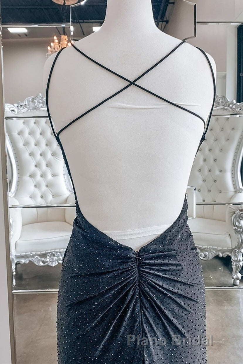 Mermaid Black Long Formal Prom Dresses with Cross Back