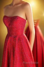 Strapless Red A-line Stunning Long Formal Prom Gown