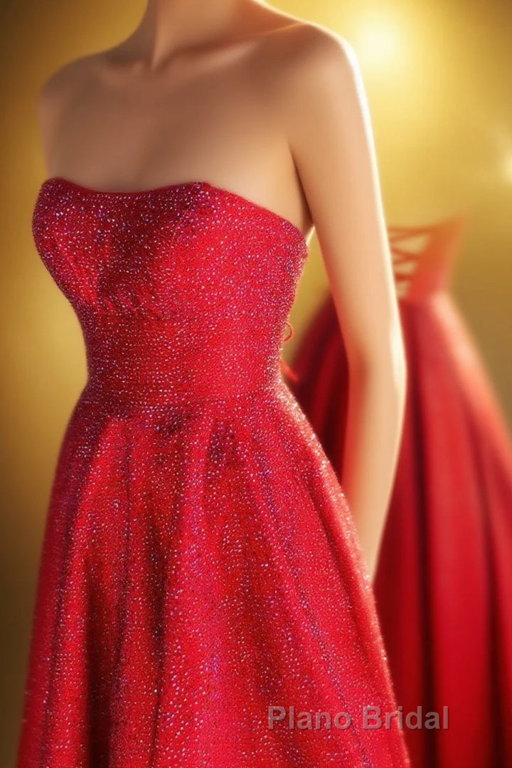 Strapless Red A-line Stunning Long Formal Prom Gown