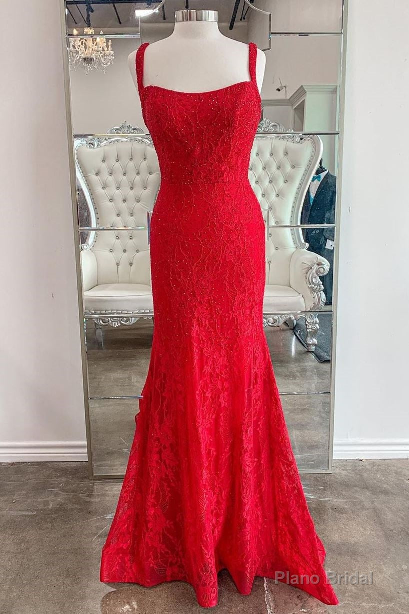 Mermaid Red Lace Long Prom Dress Main image