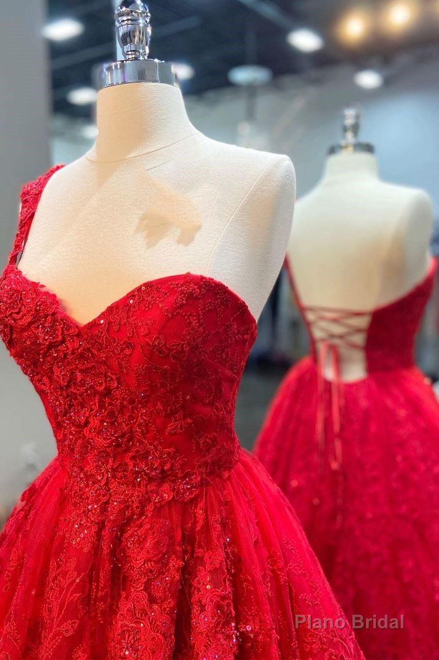 One Shoulder Red A-line Appliques Tulle Formal Gown Secondary image
