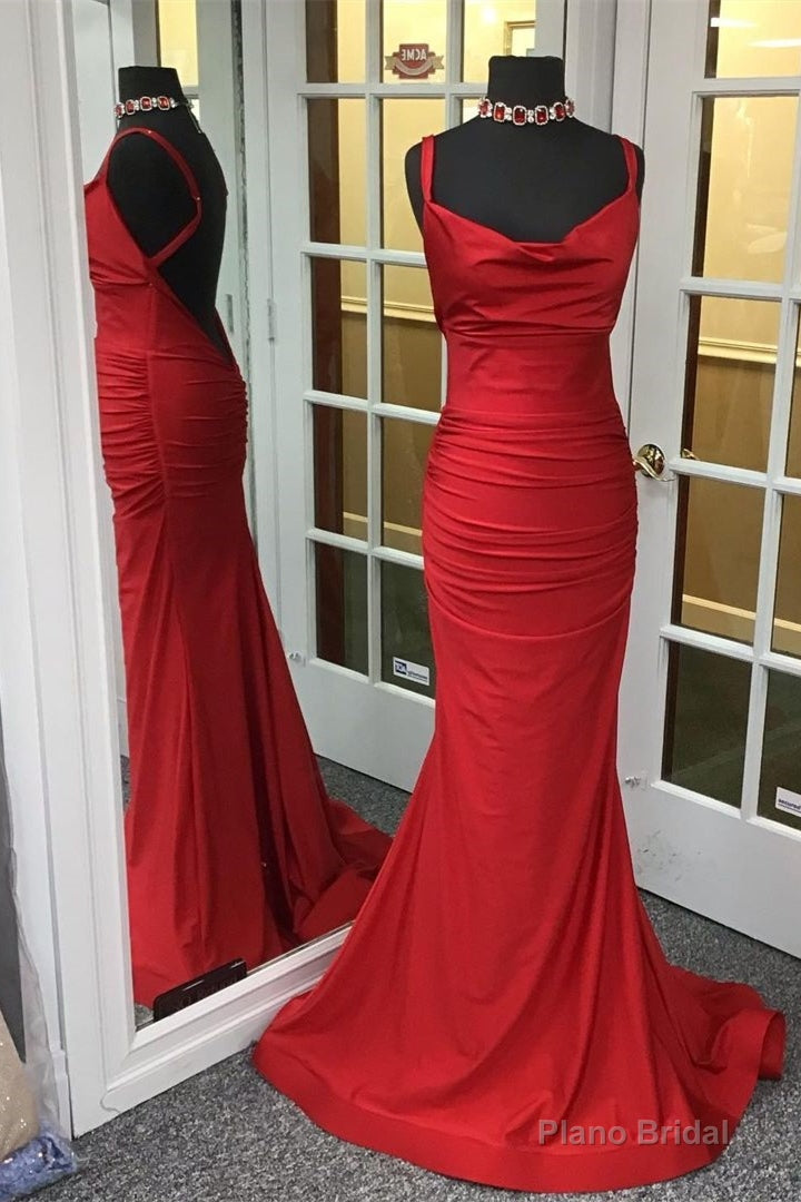 Mermaid Red Cowl Neck Long Prom Dress Main image
