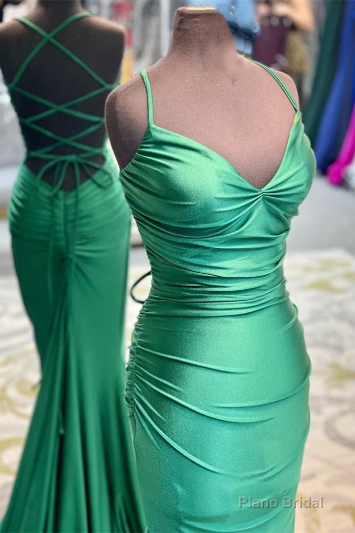 Elegant Green Mermaid Spaghetti Straps Long Prom Dress Main image